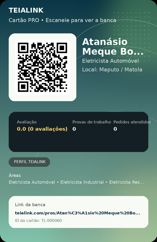 Cartão verso de Atanásio Meque Boana