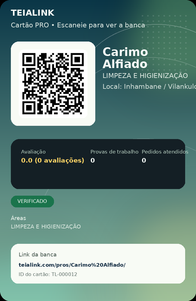 Cartão verso de Carimo Alfiado