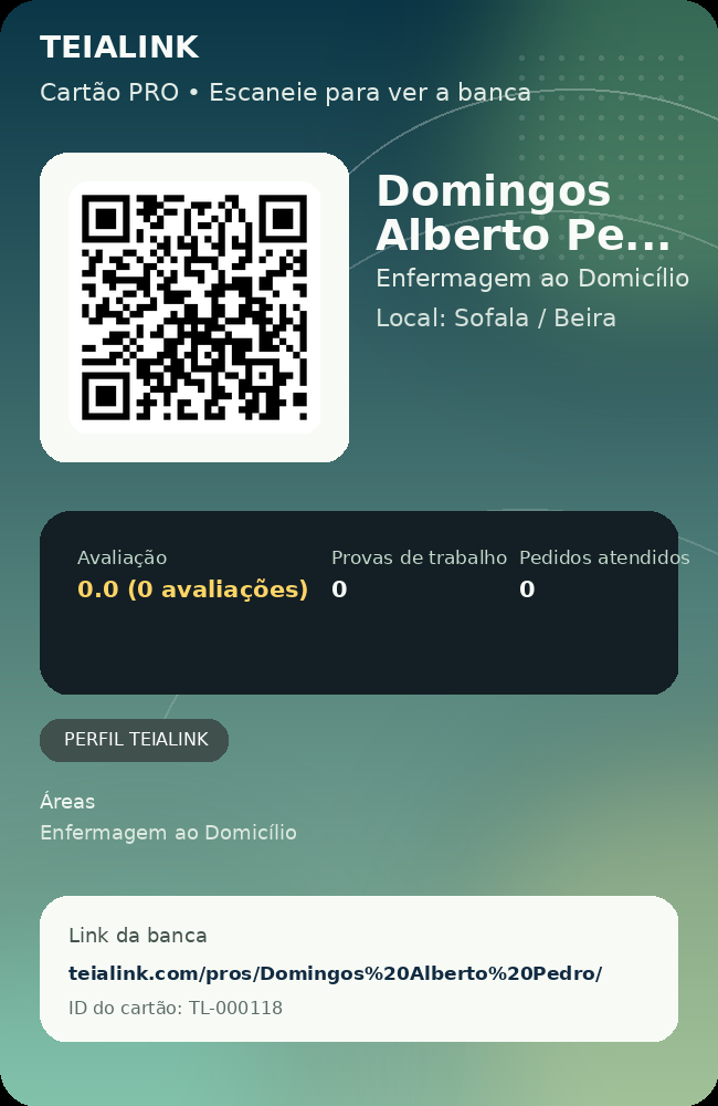 Cartão verso de Domingos Alberto Pedro