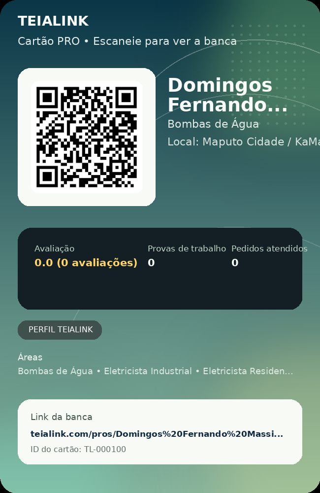 Cartão verso de Domingos Fernando Massingue