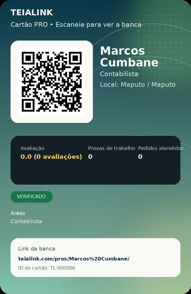 Cartão verso de Marcos Cumbane