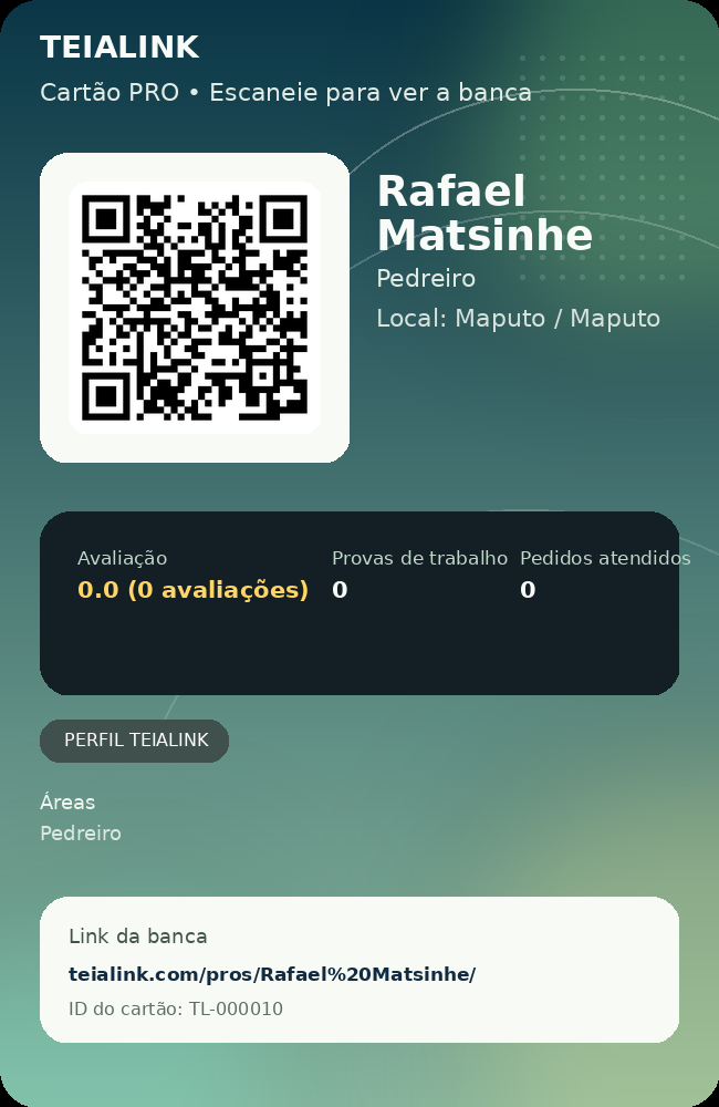 Cartão verso de Rafael Matsinhe