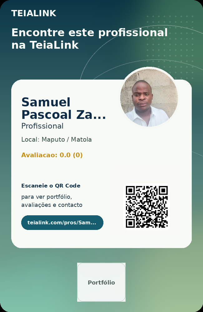 Cartão frente de Samuel  Pascoal Zavale