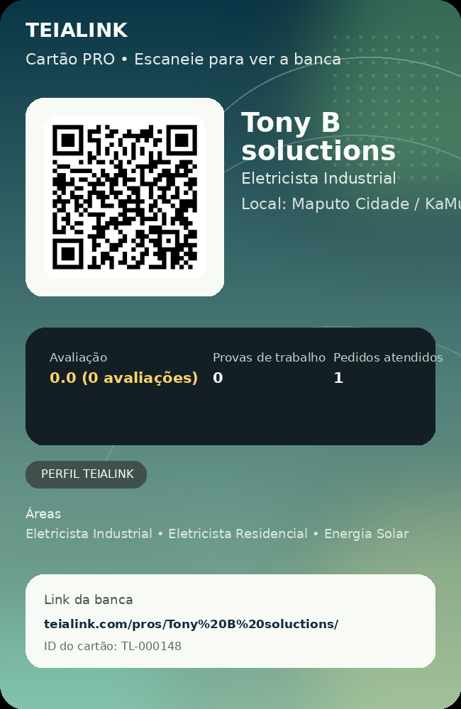 Cartão verso de Tony B soluctions